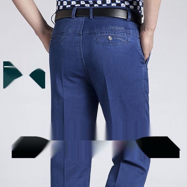 

52cm7 среднего возраста мужчин стрейч высокой талии прямой причесаны папа мелкозернистый рыхлый случайные случайные и джинсы большие брюки х, Blue