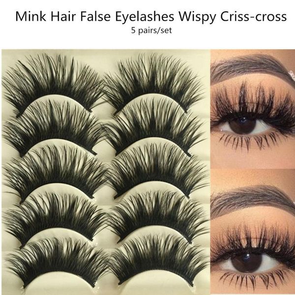 

5pairs набор 3d поддельный норка волос ложные ресницы wispy criss cross пушистый thick natural handmade lash cruelty free eye makeup tools к