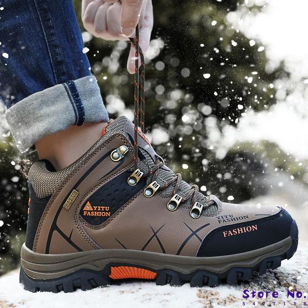 

big size 47 brand super warm men's winter leather men waterproof rubber snow boots leisure boots england retro shoes for men, Black