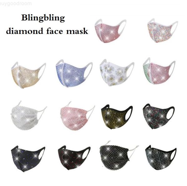 

fashion blingbling diamond face mask washable reusable mask face cover shield sun color gold elbow sequins designer shiny party face masks