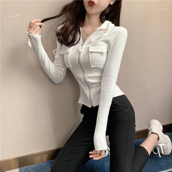 

summer for women 2019 new hooded long-sleeved thin sheath sweaters women short zippper korean brand fashion blusas1, White