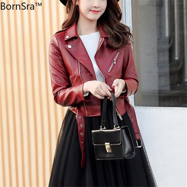 

women's leather & faux bornsra 2021 autumn winter jackets pockets outerwear england style red black