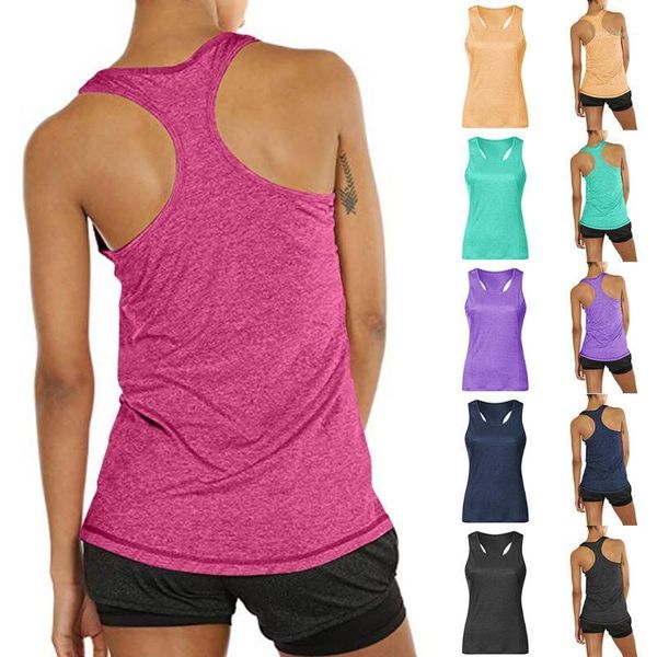 

2020 summer womens sports gym racer back running vest fitness jogging tank 6 colors female shirts outfits s-xxl#guahao1, White
