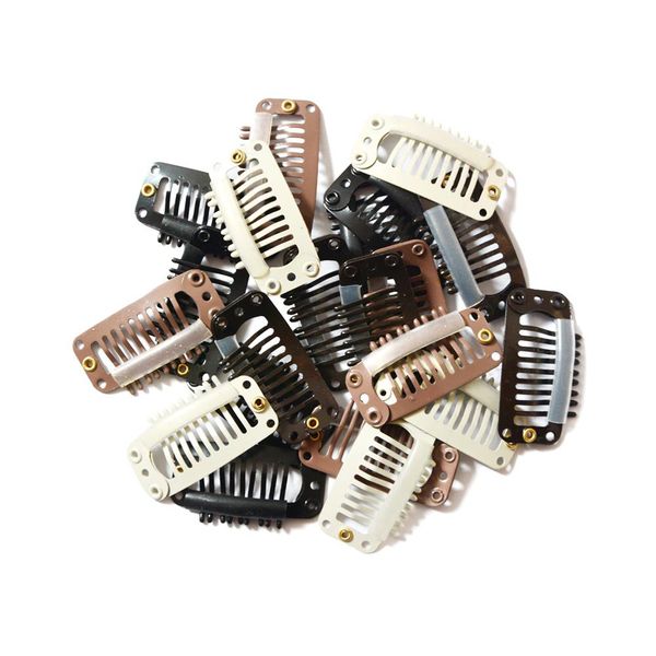 

12 pcs 32mm 9-teeth hair extension clips stainless steel wig clips combs snap clips with rubber for hair extension toupee diy