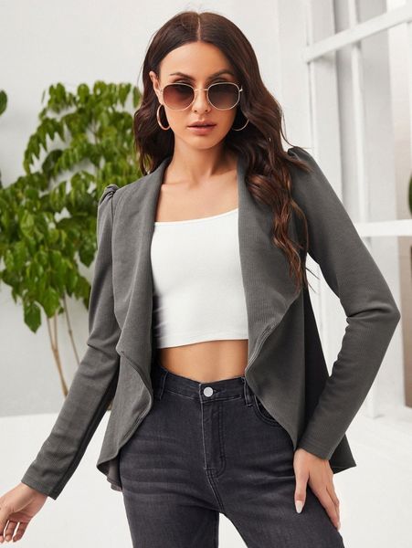 

shawl collar puff sleeve open front blazer d26q#, White;black