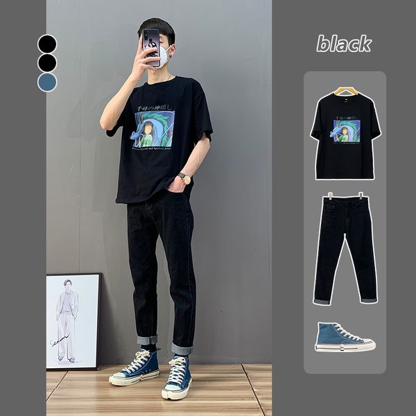 

short t-shirt loose trend 2020 summer new cotton printed half sleeve trendy men's casual