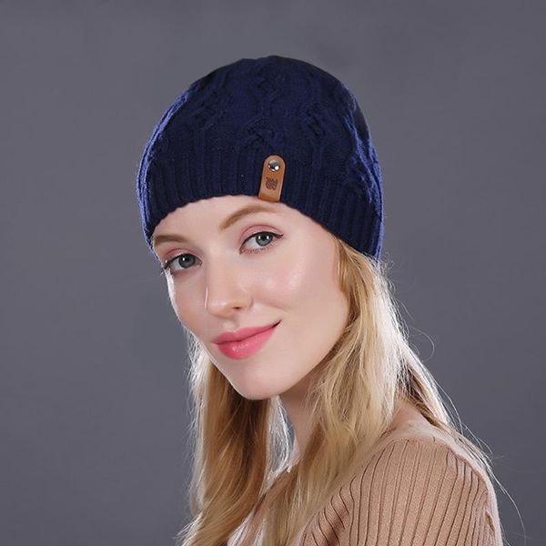 

flb] winter knitted wool hat for women warm casual beanie caps winter brand gorros mujer invierno fashion ladies hats 17037 jllqde, Black;white