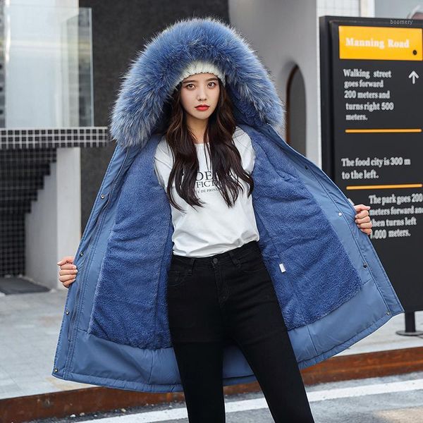 

isenmal women winter thick jacket wool liner parkas warm mid-long jackets hooded parka fur inside cotton coat female plus size1, Black