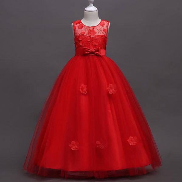 

summer pink party sleeveless princess dresses kids clothes birthday wedding dress piano show for girls costume kg-6, Red;yellow