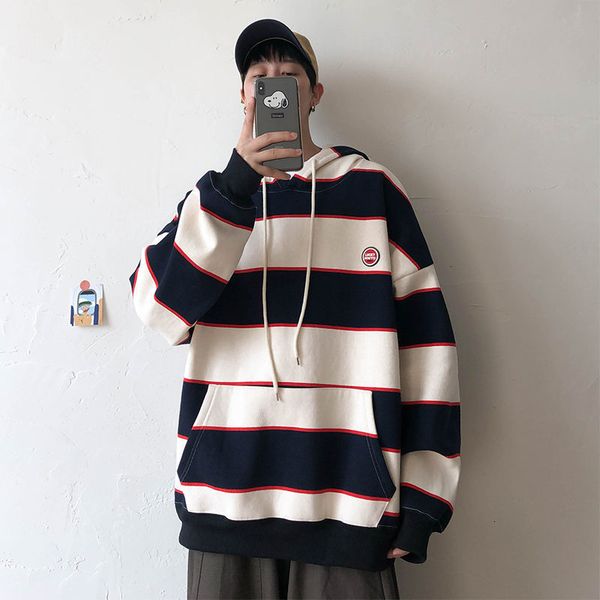 

2021 new autumn striped men hoodies streetwear man oversized hooded sweatshirts 4 colors hip hop male casual pullovers 536p, Black