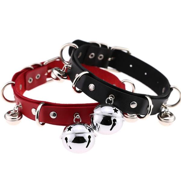 

women leather choker necklace bell collar bondage punk jewelry gift, Golden;silver
