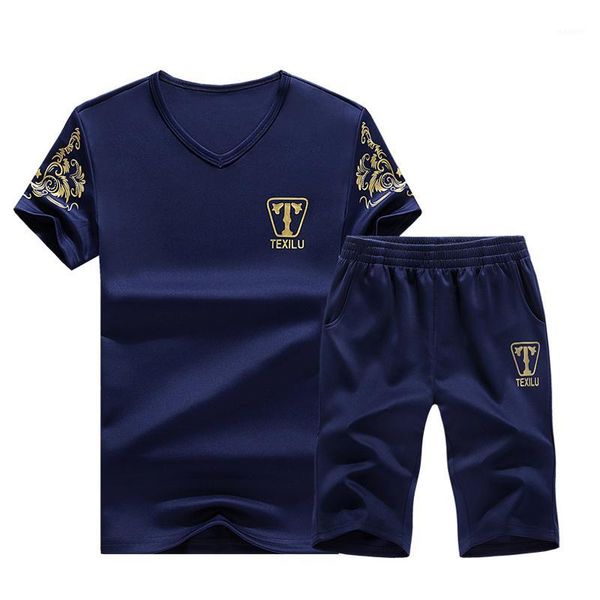 

mens fitness tracksuit set summer casual sporting suit hip hop men shorts sets short-sleeved shirt pants quick drying leisure1, Gray