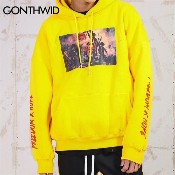 

gonthwid painting printed hoodies men's autumn winter fleece sweatshirts hip hop casual cotton pullover skateboard hoodie 201210, Black