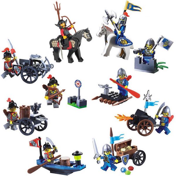 

10pcs castle series knight army soldier helmet shield building block bricks toy with medieval military weapons war chariot horse