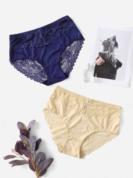 

2pack plus contrast lace panty j6gs#, Black;white