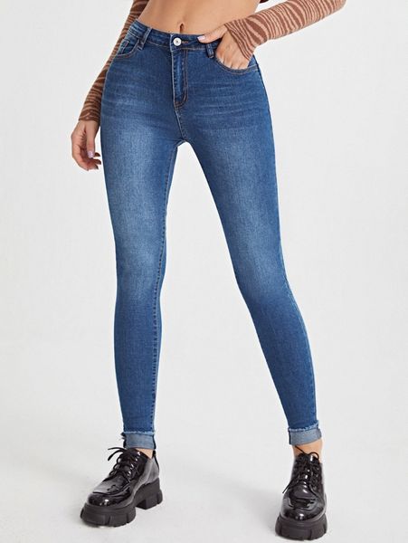 

slant pocket raw cut skinny jeans k8oy#, Blue