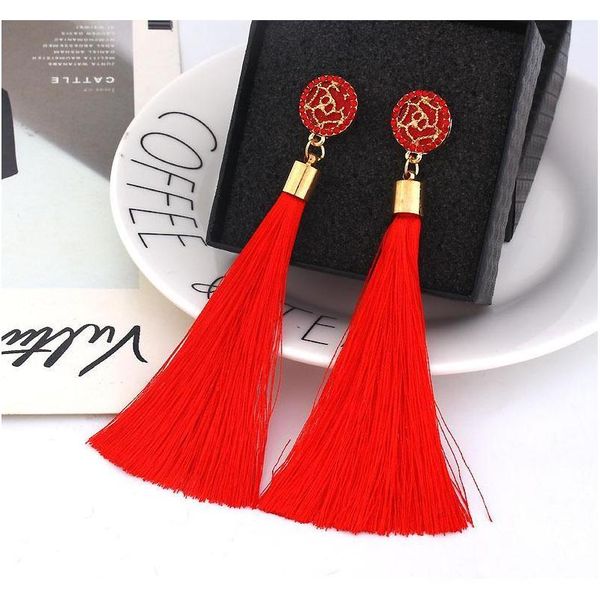 

crystal flower rose tassel earrings studs chandelier dangle gold earrings fashion jewelry for women will wmthuu new_dhbest, Silver