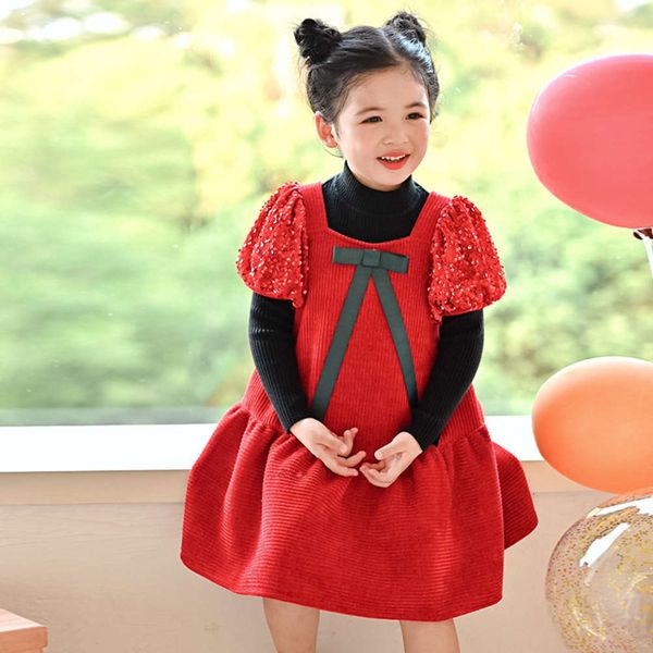 

autumn winter 2020 new wear korean fashion children's skirt small and medium sized girl baby drs, Red;yellow