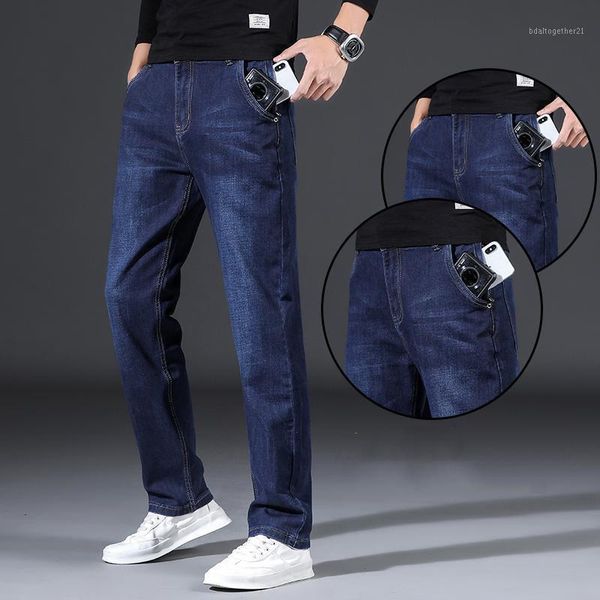 

men's jeans voreloce anti-theft zipper classic pocket men's straight-leg 2021 spring brand high-quality cotton business casual jea, Blue