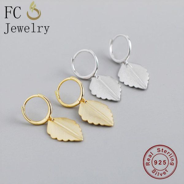 

fc jewelry 925 silver korean gold color simple leaf bead pendant ear piercing hoop earring for women girl summer 2020 fashion, Golden;silver