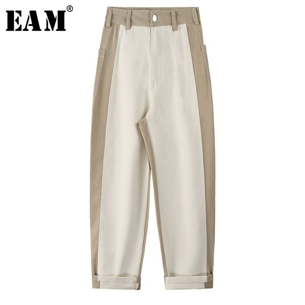 

eam] denim khaki split joint long harem jeans new high waist loose women trousers fashion tide spring autumn 2020 1x238 c1008, Black;white