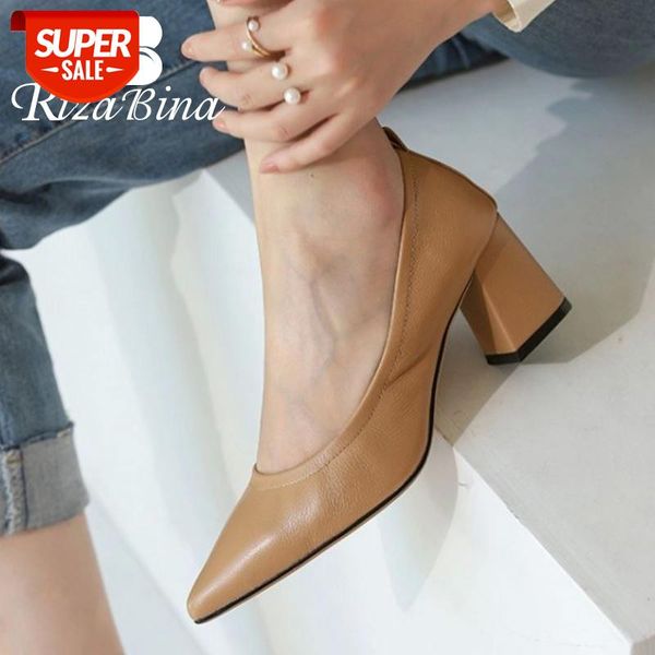 

rizabina women high heel shoes genuine leather thick heel women pumps fashion office ladies shoes footwear size 33-40 #am0k