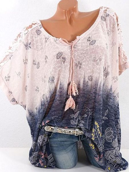 

tie collar patchwork floral print short sleeve tie collar patchwork floral print short sleeve lace lacet-shirt lace t-shirt 2ixgj, White