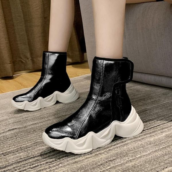 

winter ladies ankle boots plush warm fashion pu hook zipper casual short boots ladies platform shoes, Black