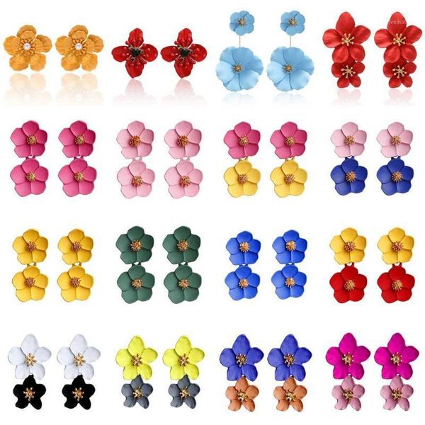

2020 new fashion korean style candy color simulated pearl flower stud earrings for women girl wedding party accessories gift1, Golden;silver