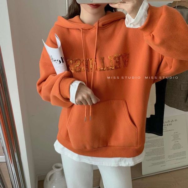 

school ins foreign style pearl embroidered hooded sweater women's new fashion trend of korean version in 2020, Black