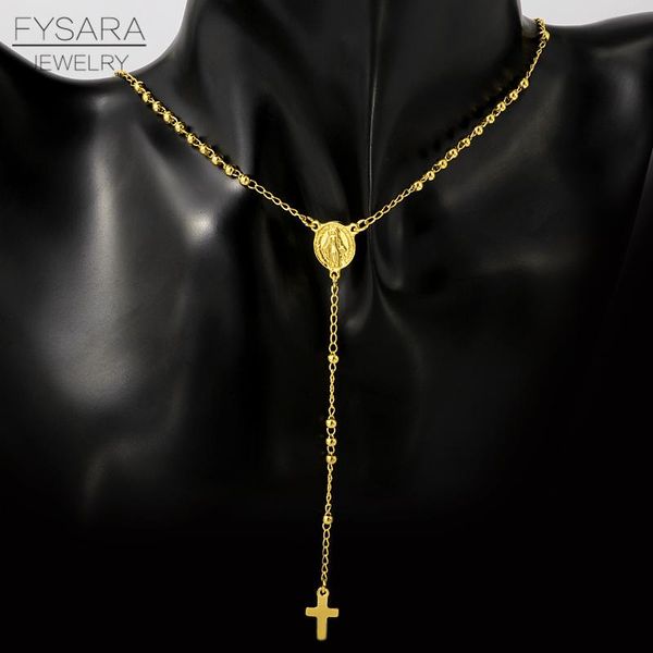 

fysara small cross bears девы мэри подвеска ожерелье мать божья религия ювелирные изделия из нержавеющей стали черный длинный крест ожерелье, Black