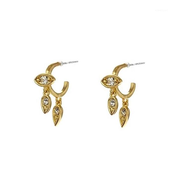 

LOZRUNVE Delicate Trendy Pave CZ Stone Eye Teardrop Huggie Earring Silver 9251, Golden;silver