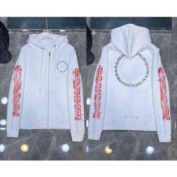 

classic fashion mens ch sweatshirts zipper hoodies designer letter horseshoe sanskrit cross print pullover hooded sweater woman loose jackts, Black