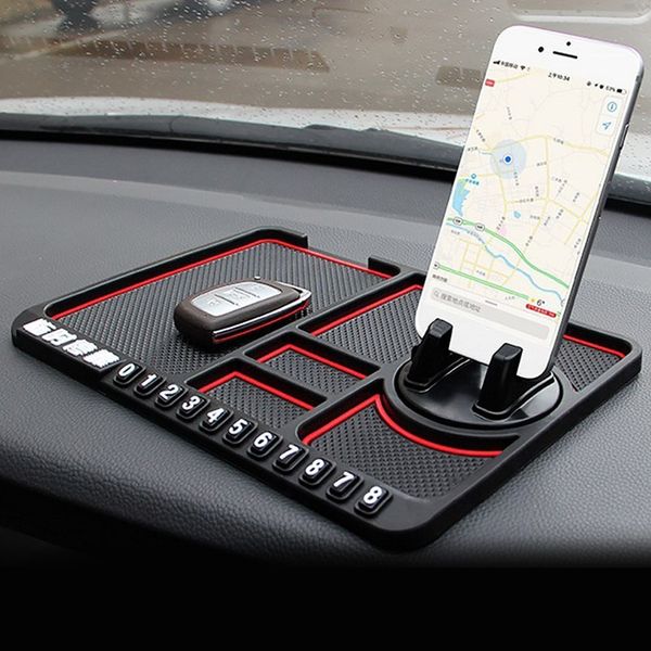 

multifunction car temporary parking card anti-slip instrument panel storage mat auto mobile phone holder