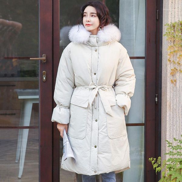 

2019 winter jacket women black beige solid long coat hooded with faux fur ladies padded parka mujer invierno1