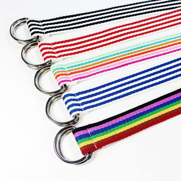 

women nylon belt double d rings buckle trousers jeans long striped belt student waistband cummerbunds canvas waist belts, Black;brown