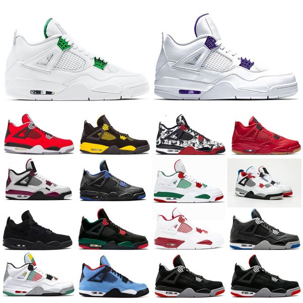 

basketball shoes for men 4 4s green metallic carnival court purple raptors punch men outdoor comfortable sports shoes, White;red