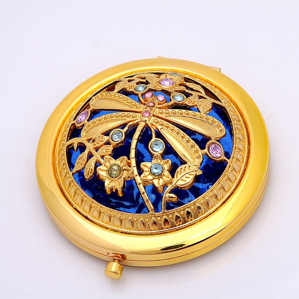 

golden color hollowing out cosmetic mirror retro crystal two sided folding lovely portable small mirrors pocket makeup tools 5 5ts h1