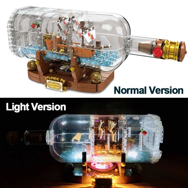 

lepinblocks led light ship boat in a bottle 21313 technic ideas lepining playmobil building blocks bricks kids toys for children 1008