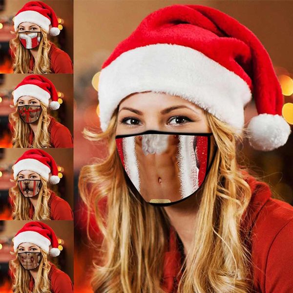 

new christmas breathable 1pc protection printing funny cover reuse mask mouth caps windproof face shield mascarillas