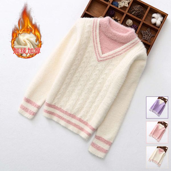 

sweater winter girls' 2020 new autumn korean version zhongda plush thickened knitted bottom coat children's warm maqwlhcd, Blue
