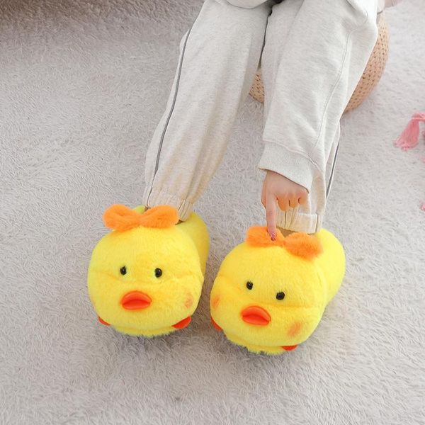 

millffy cute warm duck slipper yellow animal winter home floor soft duck slippers female slipper girls winter warm shoes, Black