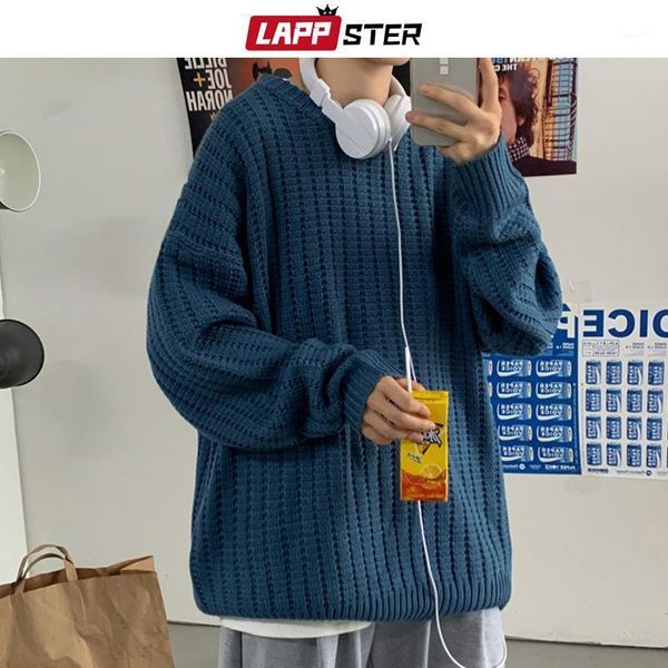 

lappster men harajuku colorfuls winter sweater 2020 pullover mens black o-neck coare wool sweater japan style vintage clothes1, White;black