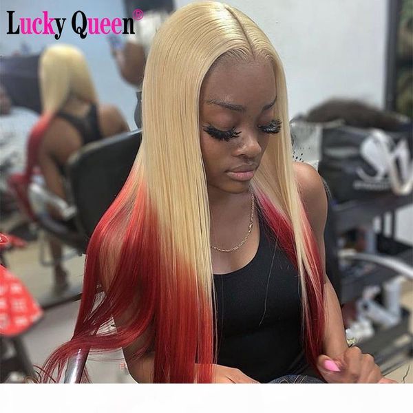 

full 613 blonde color 13x6 lace front wigs for black women pre plucked lucky queen brazilian remy straight 100% human hair wigs, Black;brown