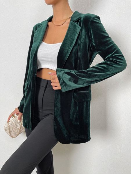 

single button solid velvet blazer z27z#, White;black