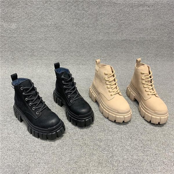 

martin boots short round toe comfortable retro polished short boots muffin women's shoes handsome high heel, Black