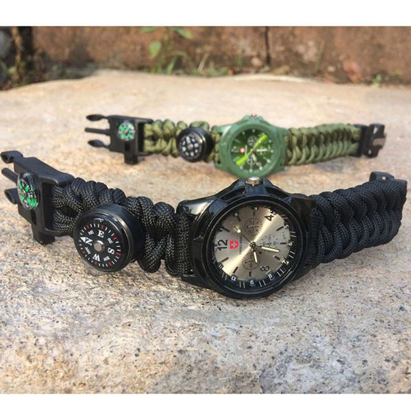 

military pound small high strength outdoor 480 flint bracelet survival umbrella rope watchmd41, White;black
