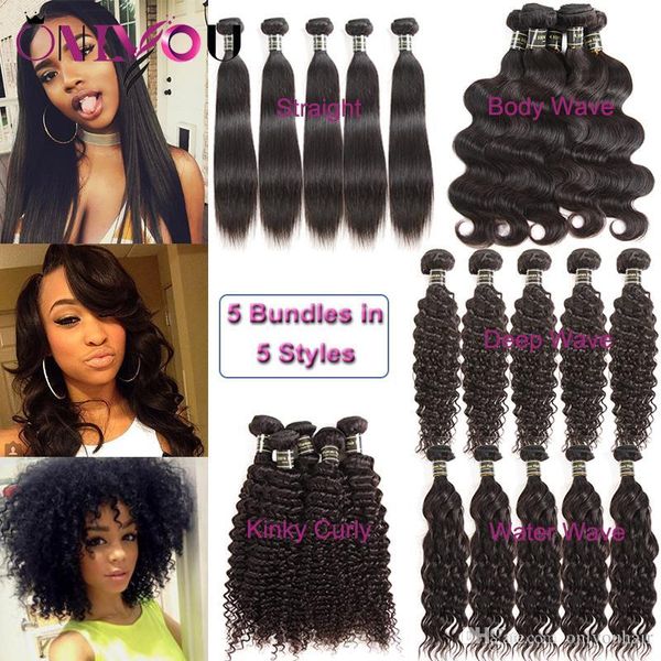 

brazilian human hair bundles kinky curly hair weave extensions body water deep wave straight wefts virgin peruvian indian remy human hair, Black
