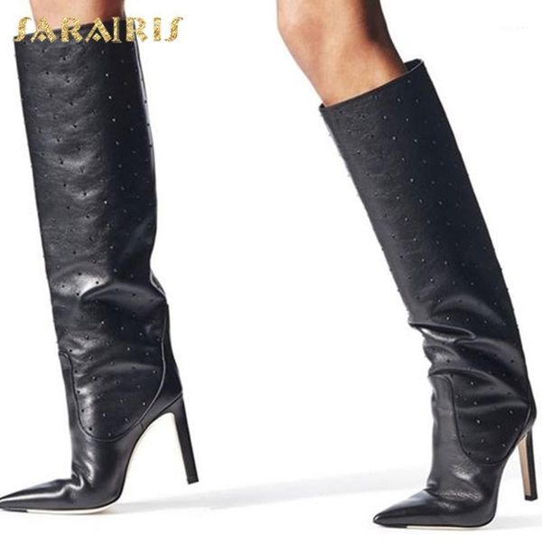 

sarairis 2020 large size 43 mid calf boots women shoes thin high heels pointed toe boots ladies1, Black