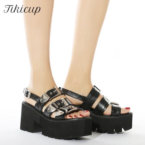 

sandals tikicup wild buckles women ankle chunky platform all black summer ladies open toe sandials shoes comfortable